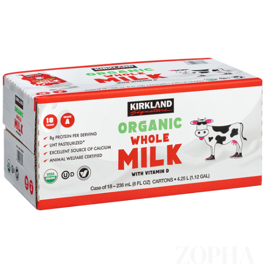 Kirkland Signature Organic Whole Milk, 8 fl oz, 18-count