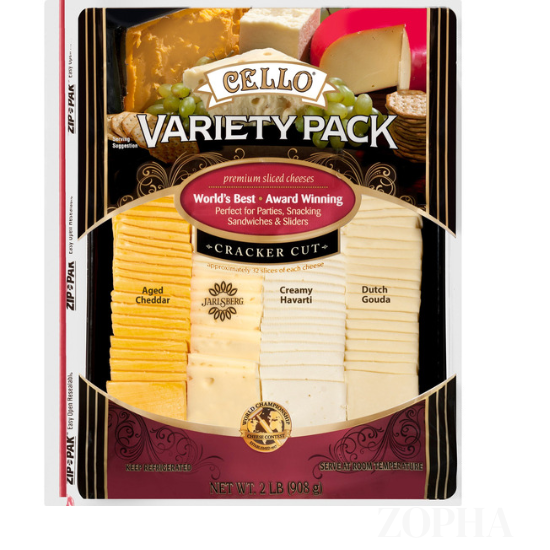 Cello Variety Pack, Cracker Cut, Premium Sliced Cheeses, 2 lbs