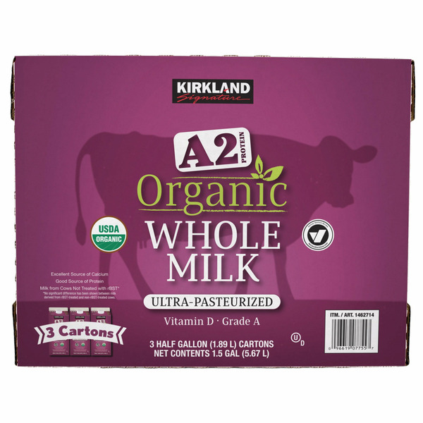 Kirkland Organic A2 Whole Milk Half Gallon - 3 CT
