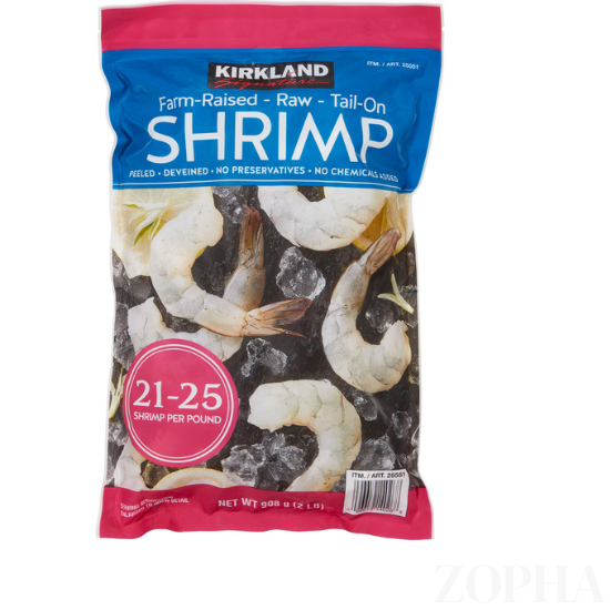 Kirkland Signature Farm-Raised Raw Shrimp Tail-On 21-25  per Pound 2 LB