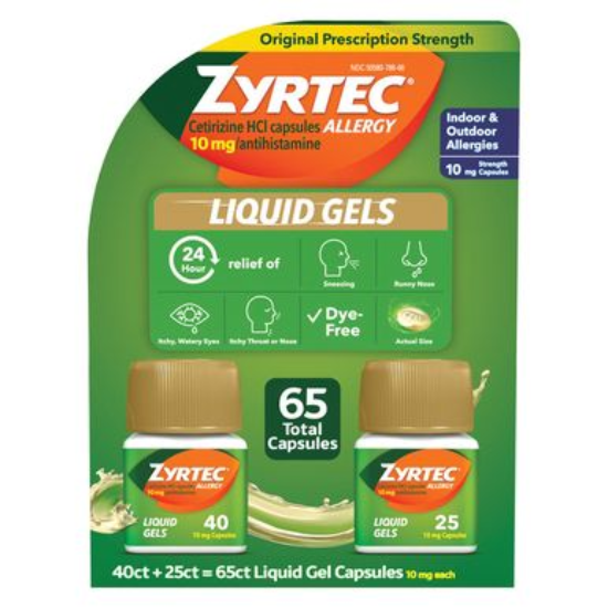 Zyrtec 24 Hour Allergy Relief Antihistamine Cetirizine HCl 10 mg 65 Liquid Gels
