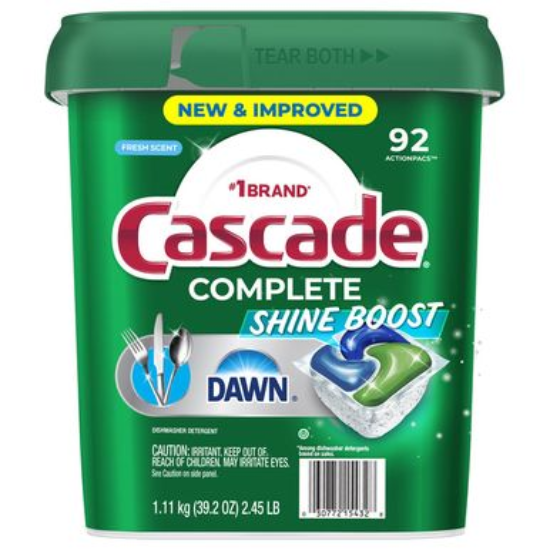 Cascade Complete Shine Boost Dishwasher Detergent ActionPacs Fresh 92-count