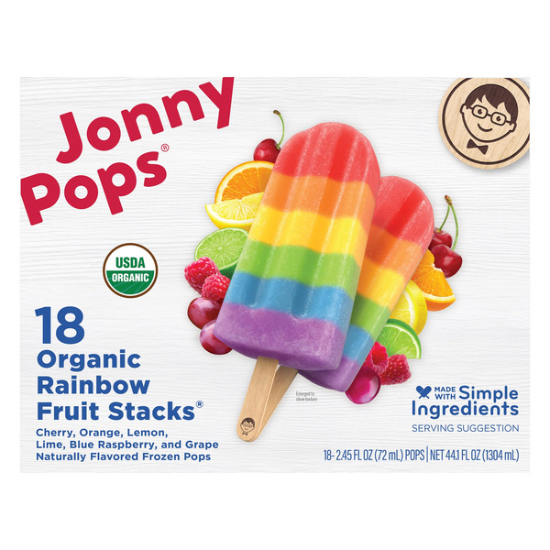 Jonny Pops Organic Sour Blue Raspberry Splash Pops, 1.85 fl oz, 18-count