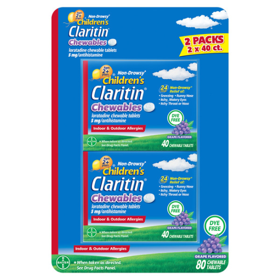 Claritin Children's Dye-Free Chewables 80 Chewable Tablets