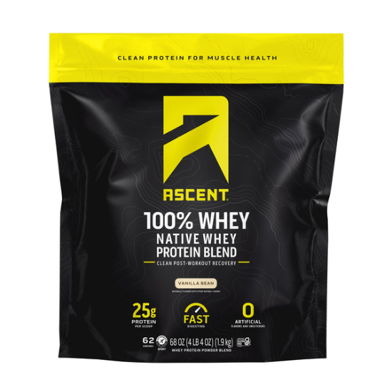 Ascent 100% Whey Native Whey Protein Blend Vanilla Bean 4.25 lbs