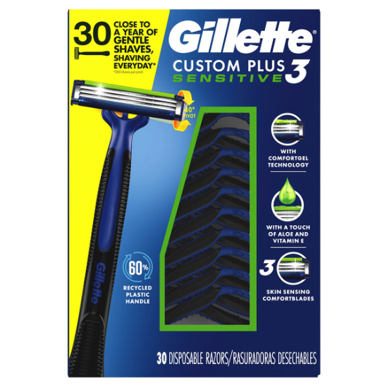 Gillette Custom Plus3 Disposable Razors Sensitive 30-count