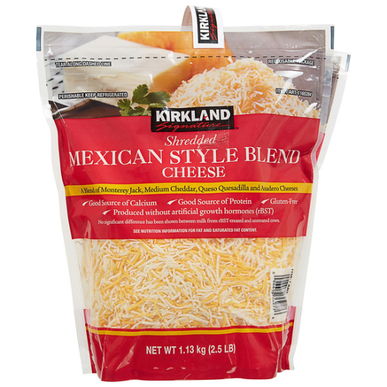 Kirkland Signature Shredded Mexican Style Blend Cheese, 2.5 lbs, 2-count