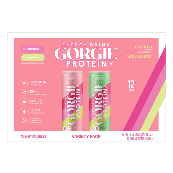 Gorgie Protein Energy Drink Variety Pack, 12 fl OZ, 12-count
