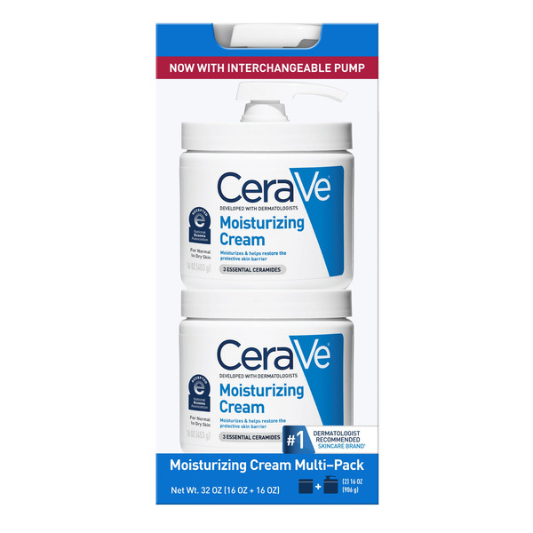 CeraVe Moisturizing Cream Interchangeable Multi-Pack, 16 OZ Jar with Pump + 16 OZ Jar