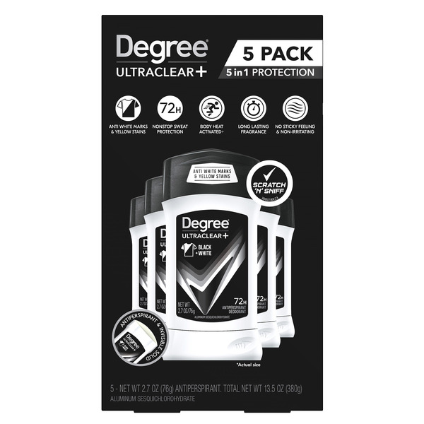 Degree Men UltraClear+ Antiperspirant Deodorant, Black & White, 2.7 OZ, 5-pack