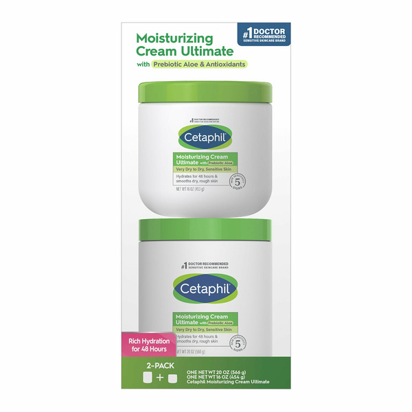 Cetaphil Moisturizing Cream Ultimate with Prebiotic Aloe, Very Dry to Dry Sensitive Skin, 20 OZ +