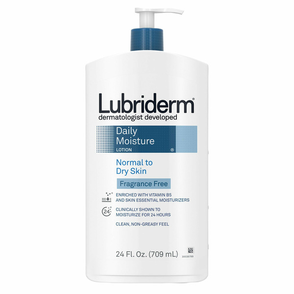 Lubriderm Daily Moisture Lotion, Fragrance Free 24 fl OZ, 2-count + 6 fl OZ Travel Size