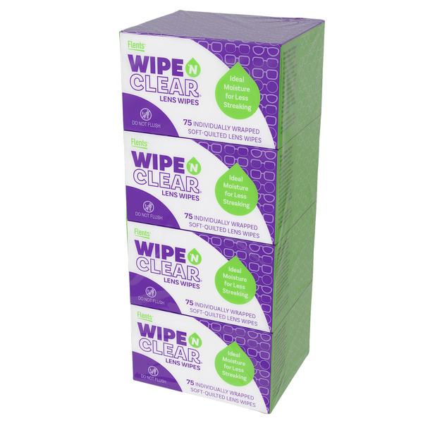 Flents Wipe 'N Clear Lens Wipes, 4 Boxes, 75 Wipes Each