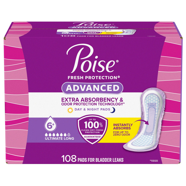 Poise Advanced Ultimate Absorbency Long Pads, 108-count