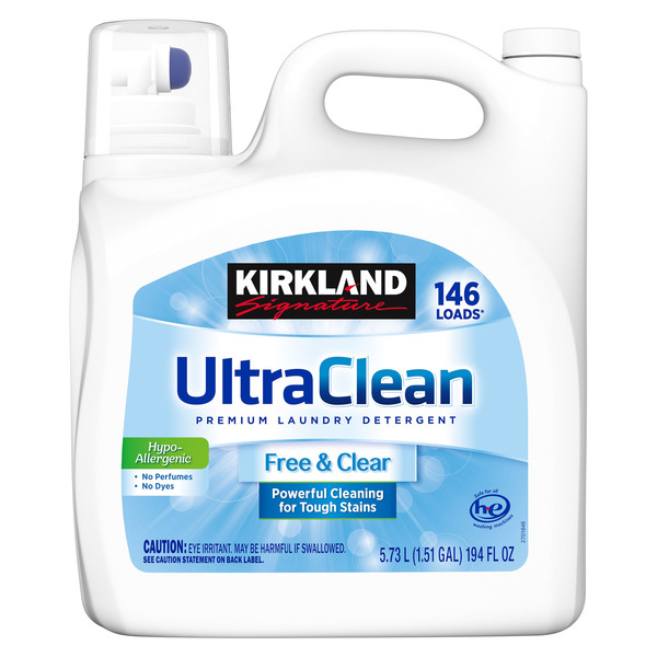 Kirkland Signature Ultra Clean Free & Clear HE Liquid Laundry Detergent, 146 loads, 194 fl OZ