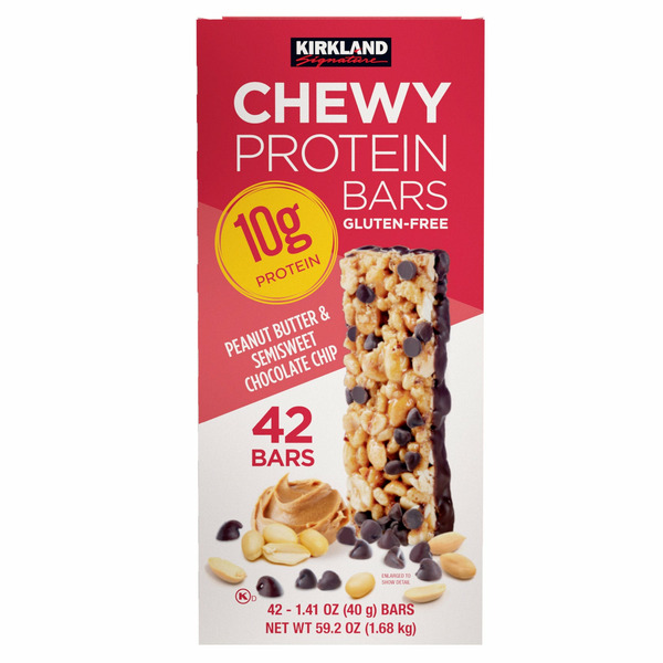 Kirkland Signature Chewy Protein Bar, Peanut Butter & Semisweet Chocolate Chip, 1.41 OZ, 42-Count