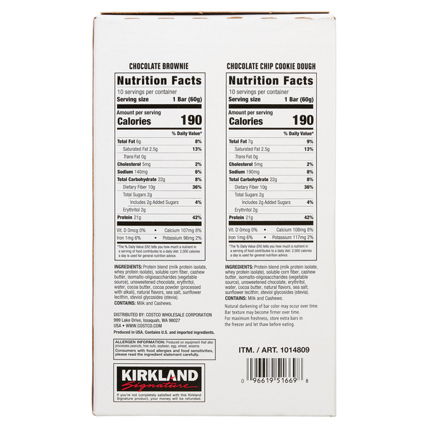 Kirkland Signature Protein Bar, Variety Pack, 2.12 OZ, 20-count