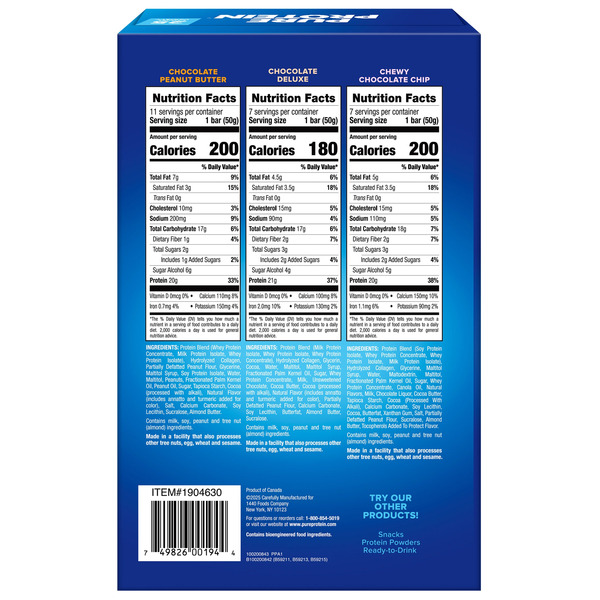 Pure Protein Bars, Variety Pack, 1.76 OZ, 25-count