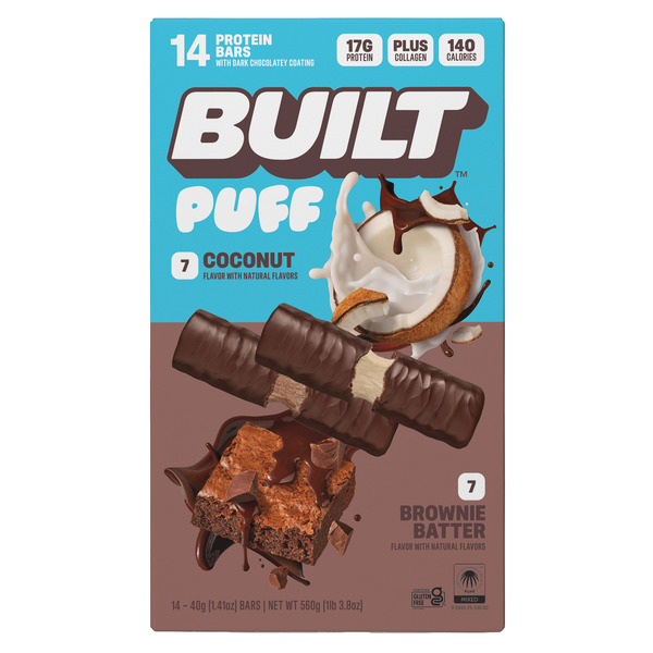 BUILT Puff Protein Bar, Variety Pack, 1.41 OZ, 14-count