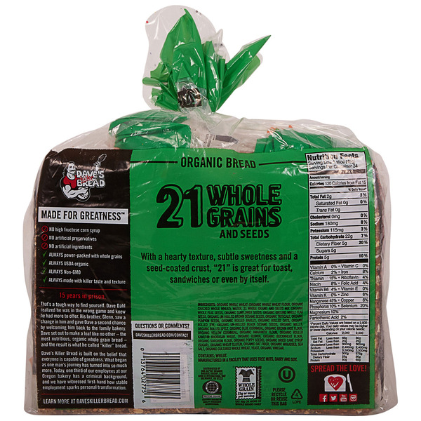 Dave's Killer Bread Organic 21 Whole Grain 27 OZ 2 CT