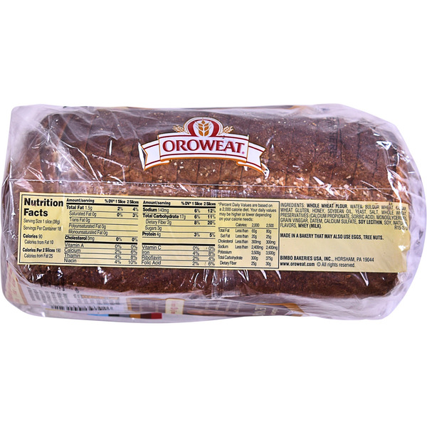 Oroweat 100% Whole Wheat Bread, 1 LB 8 OZ, 2-count