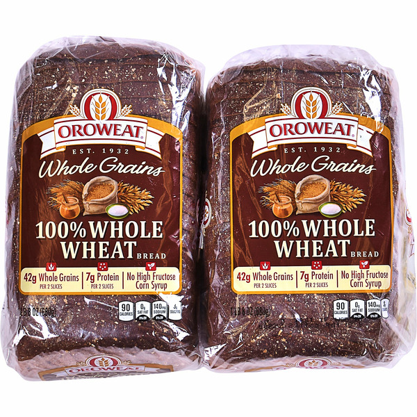 Oroweat 100% Whole Wheat Bread, 1 LB 8 OZ, 2-count