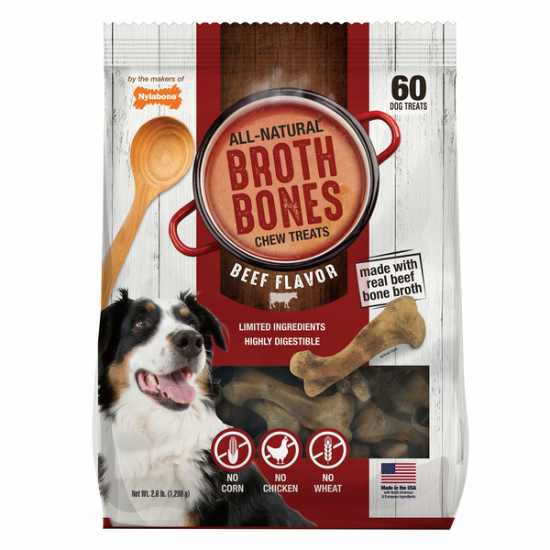 Nylabone Broth Bones Dog Chew Treat, Beef Flavor, 2.6 lbs