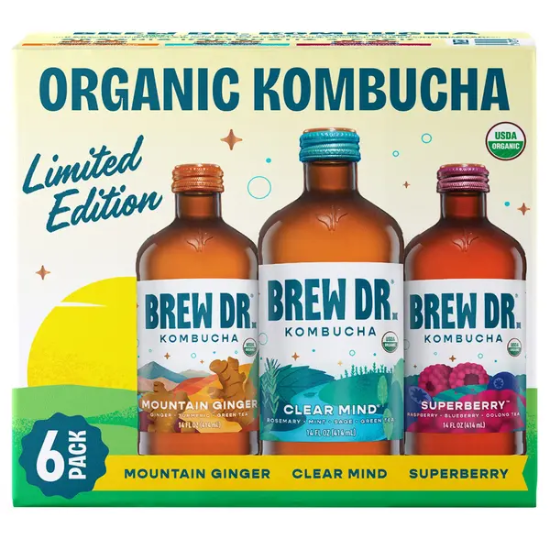 Brew Dr. Organic Kombucha Variety Pack, 14 fl OZ, 6-count