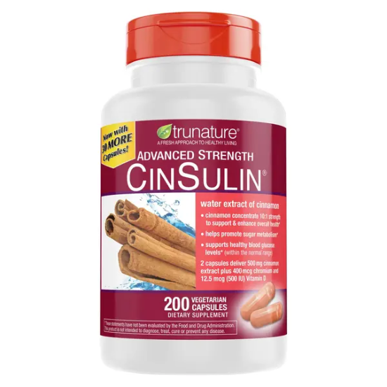 trunature Cinnamon Concentrate Cinsulin 500mg, 200 Vegetarian Capsules
