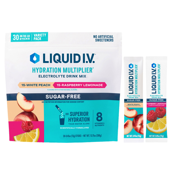 Liquid I.V. Hydration Multiplier, 30 Individual Serving Stick Packs in Resealable Pouch, Sugar