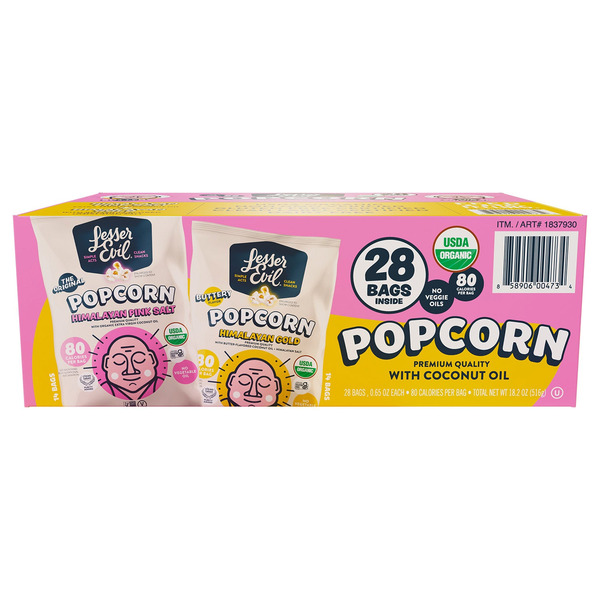 Lesser Evil Organic Popcorn Variety Vend Pack, 0.65 OZ, 28-count