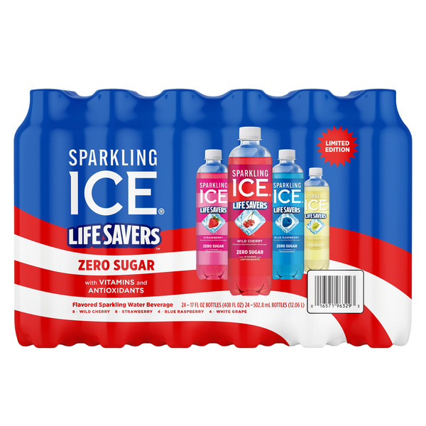 Sparkling Ice Life Savers Flavored Sparkling Water Variety Pack, 17 fl OZ, 24-count