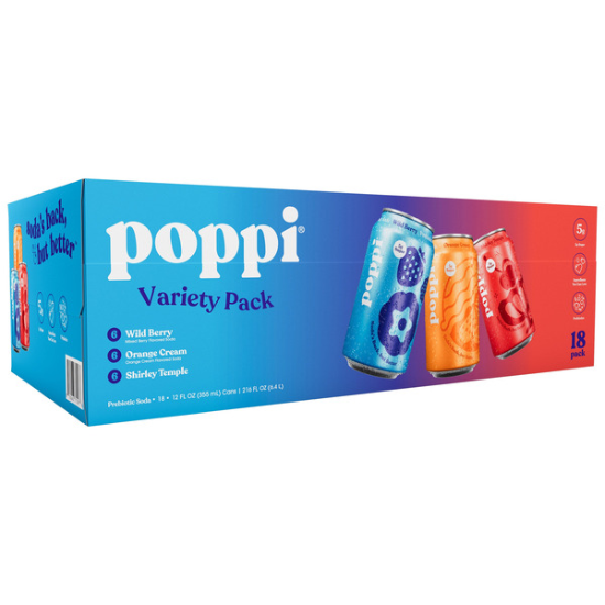 Poppi Soda, Variety Pack, 12 fl OZ, 18-count