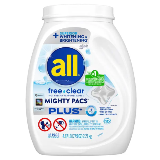 All Free & Clear Plus+ Laundry Detergent Mighty Pacs, 118-count