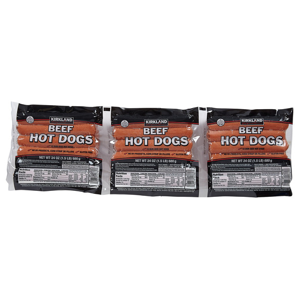 Kirkland Signature Beef Hot Dogs, 12 Links, 1.5 lbs, 3 Count