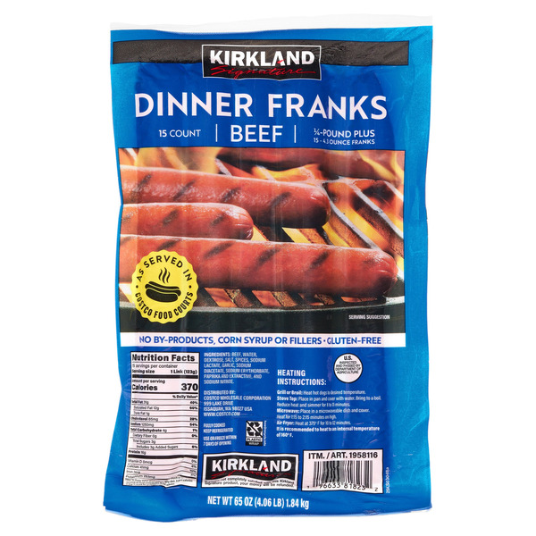 Kirkland Signature Beef Dinner Franks, 4.3 OZ, 15 Count