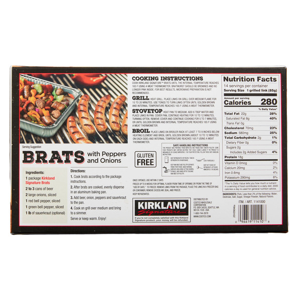 Kirkland Signature Original Bratwurst, 14-count, 3.5 lbs