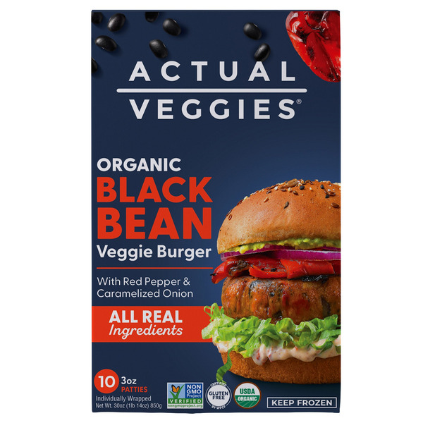 Actual Veggies Organic Black Bean Burger, 3 OZ, 10 Count