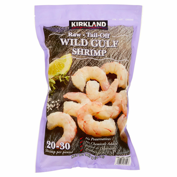 Kirkland Signature 20/30 Raw Wild Gulf Shrimp, Tail-Off, 2 lbs