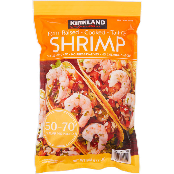 Kirkland Signature Farm-Raised Cooked Shrimp, Tail-Off, 50-70-count per Pound, 2 lbs