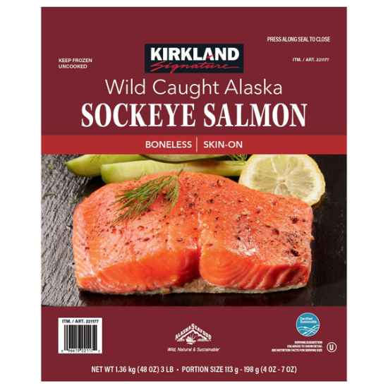 Kirkland Signature Wild Alaskan Sockeye Salmon, 5 OZ - 7 OZ Portion, 3 lbs