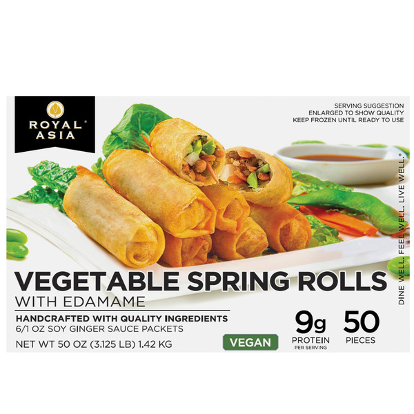 Royal Asia Vegetable Spring Rolls with Soy Ginger Sauce, 50-count