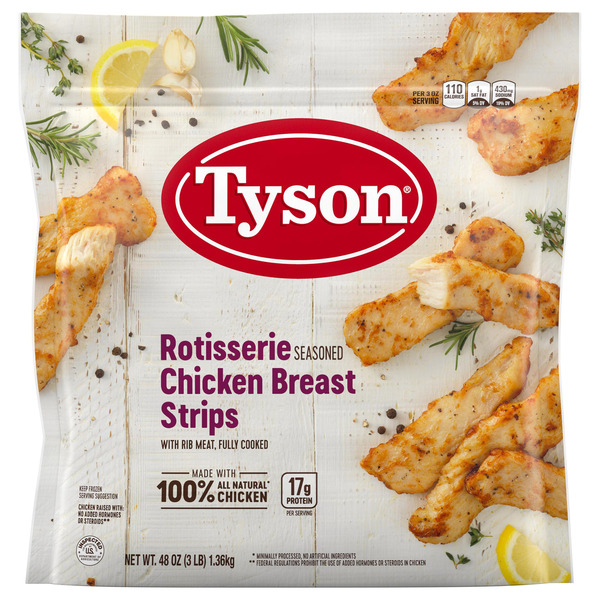 Tyson Rotisserie Seasoned Unbreaded Chicken Breast Strips, 48 OZ