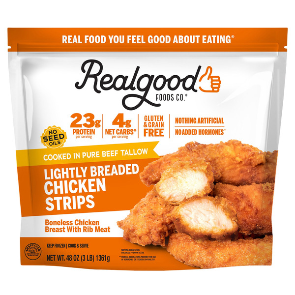 Realgood Foods Co. Lightly Breaded Chicken Strips, 3 lbs