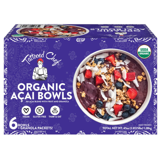 Tattooed Chef Organic Açaí Bowls with Fruit & Granola, 6-count