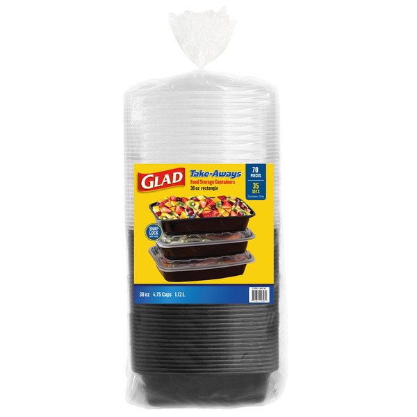 Glad Take-Aways Food Storage Containers with Lids, 38 OZ Rectangle, 35-sets