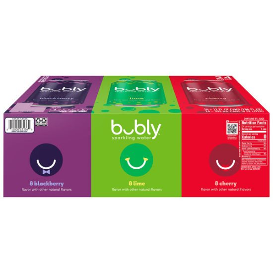 Bubly Sparkling Water Variety Pack, 12 fl OZ, 24-count