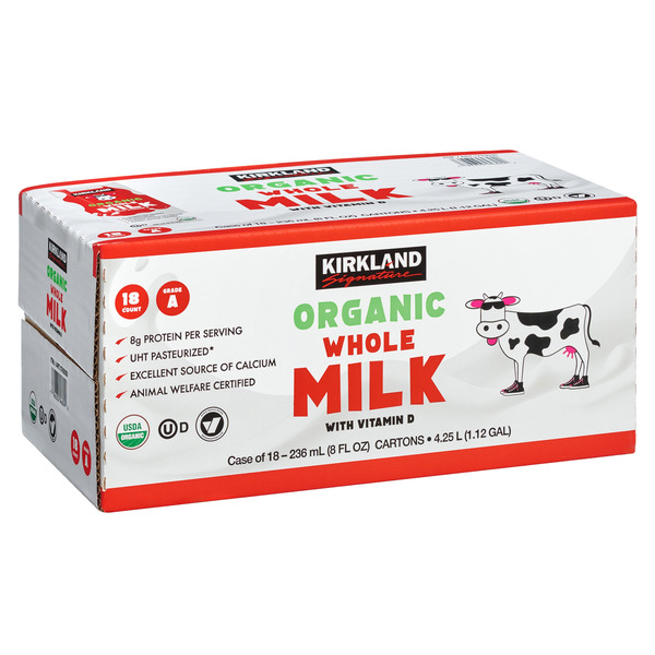 Kirkland Signature Organic Whole Milk, 8 fl OZ, 18-count