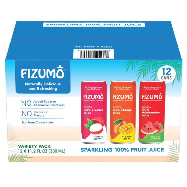 Fizumo Sparkling 100% Fruit Juice, Variety Pack, 11.2 fl OZ, 12-count