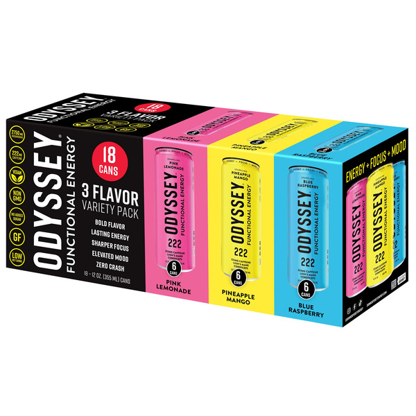 Odyssey Functional Energy Drink Variety Pack, 12 fl OZ, 18-count